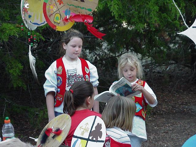 Stephanie Williams and Kara Boldt narrate during cooking contest skit.JPG